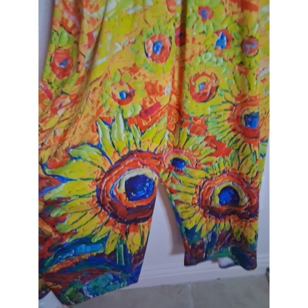 Artistic Impressionist Floral Jumpsuit Racerback Multicolor Sunflowers XL - Picture 6 of 7